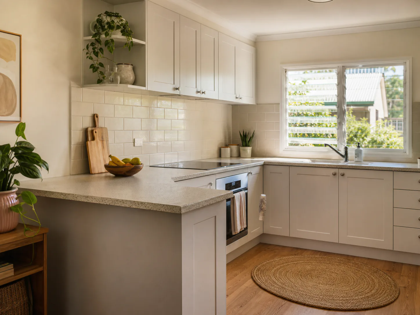 Contemporary kitchen cabinetry, benchtop and splashback renovation details