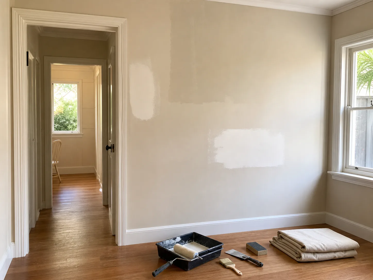 Interior painted wall, skirting and repair preparation details
